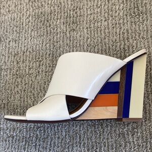 Tory Burch White and Orange Wedge Shoes